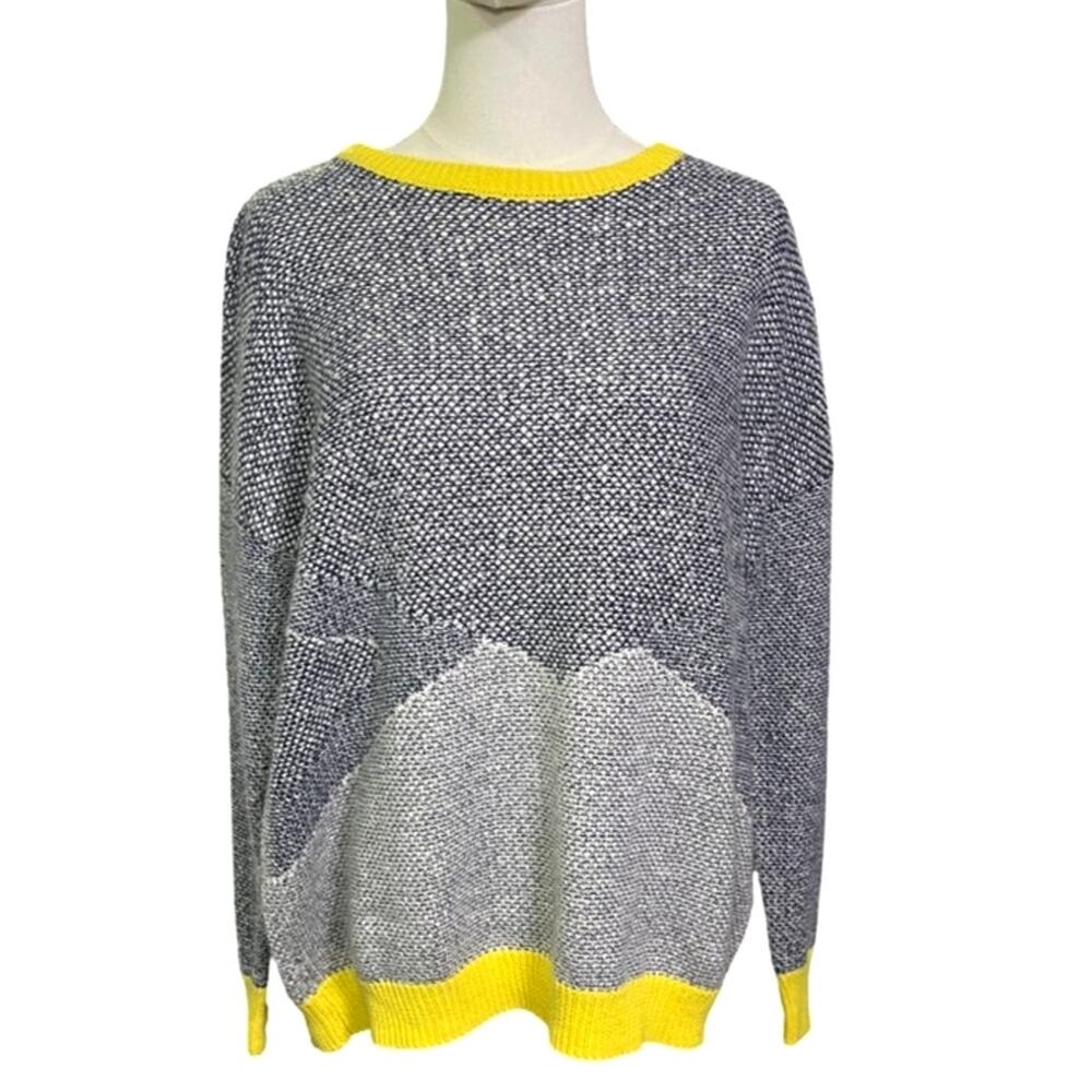 Trouvé Colorblock Knit Sweater Yellow Gray Navy Angora Blend Size Large Cozy
